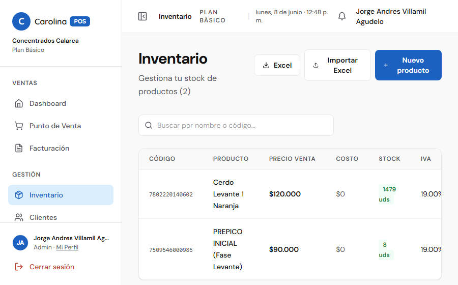 Inventario — CarolinaPOS